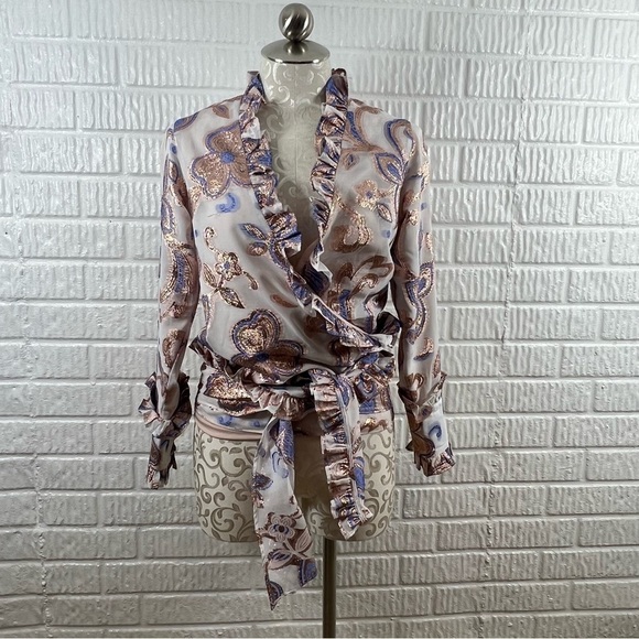 Alexis Marceau Wrap Top Floral Metallic Small - Picture 4 of 11